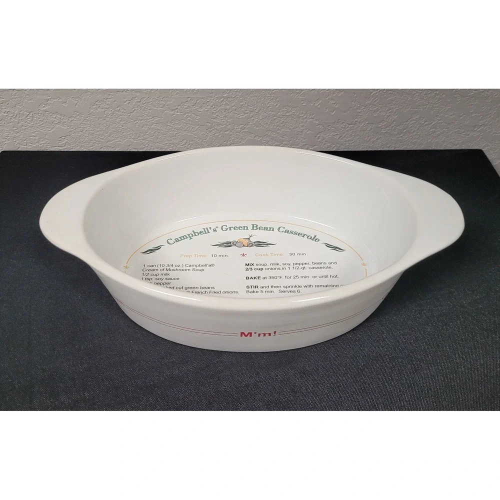 VTG Campbell's Green Bean Casserole 1.5 Qt Oval Ceramic Baking Dish Recipe 2007